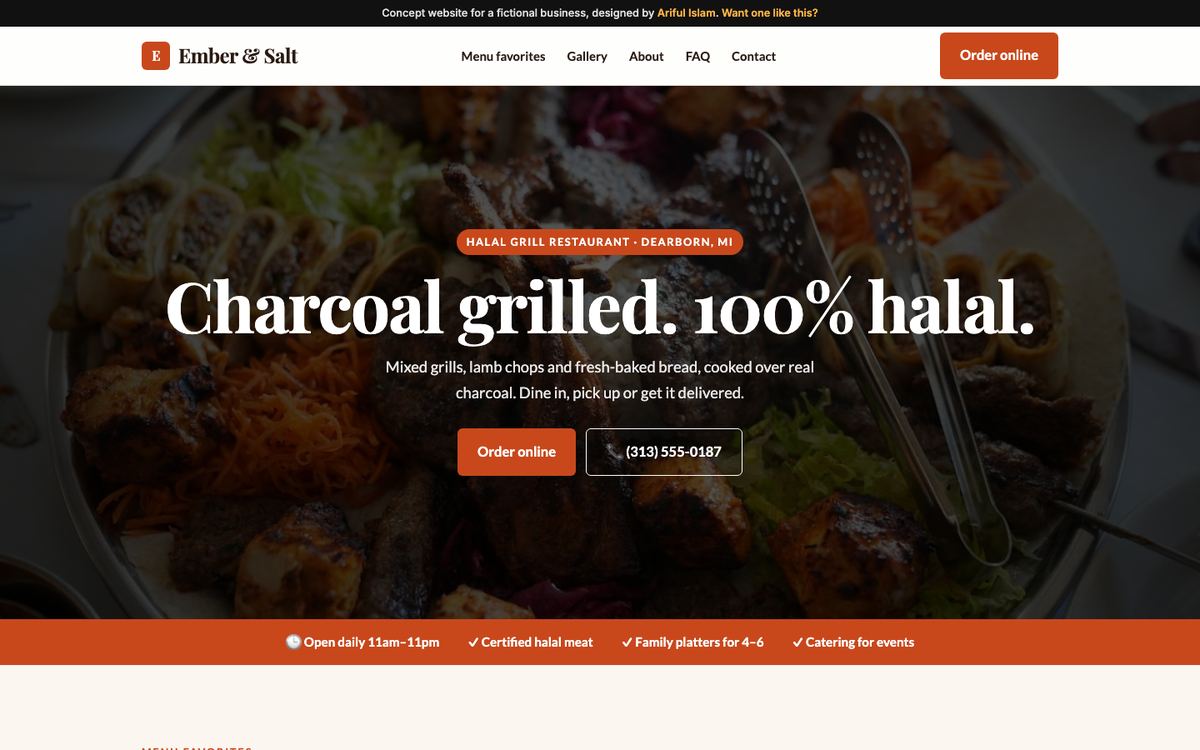 Ember & Salt Grill website design
