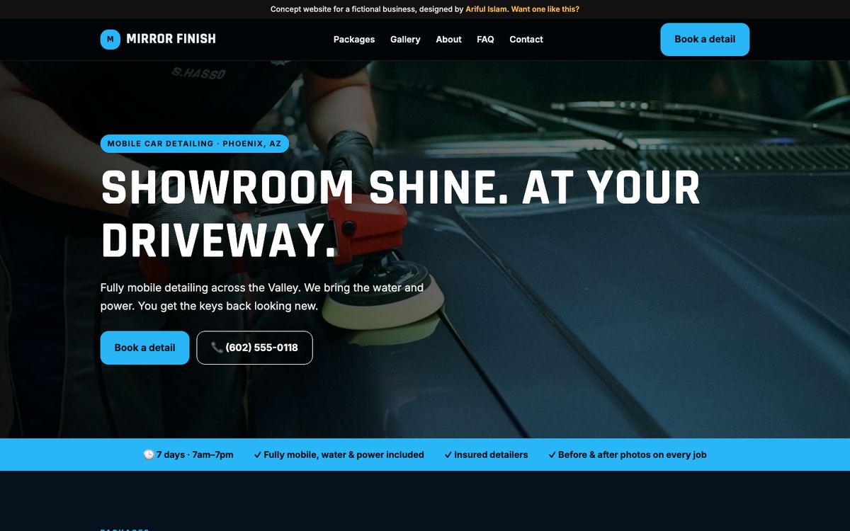 Mirror Finish Mobile Detailing website design